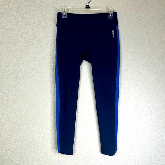 Reebok 7/8 Leggings Pin Stripe Mid Rise Blue size Medium - Picture 1 of 11